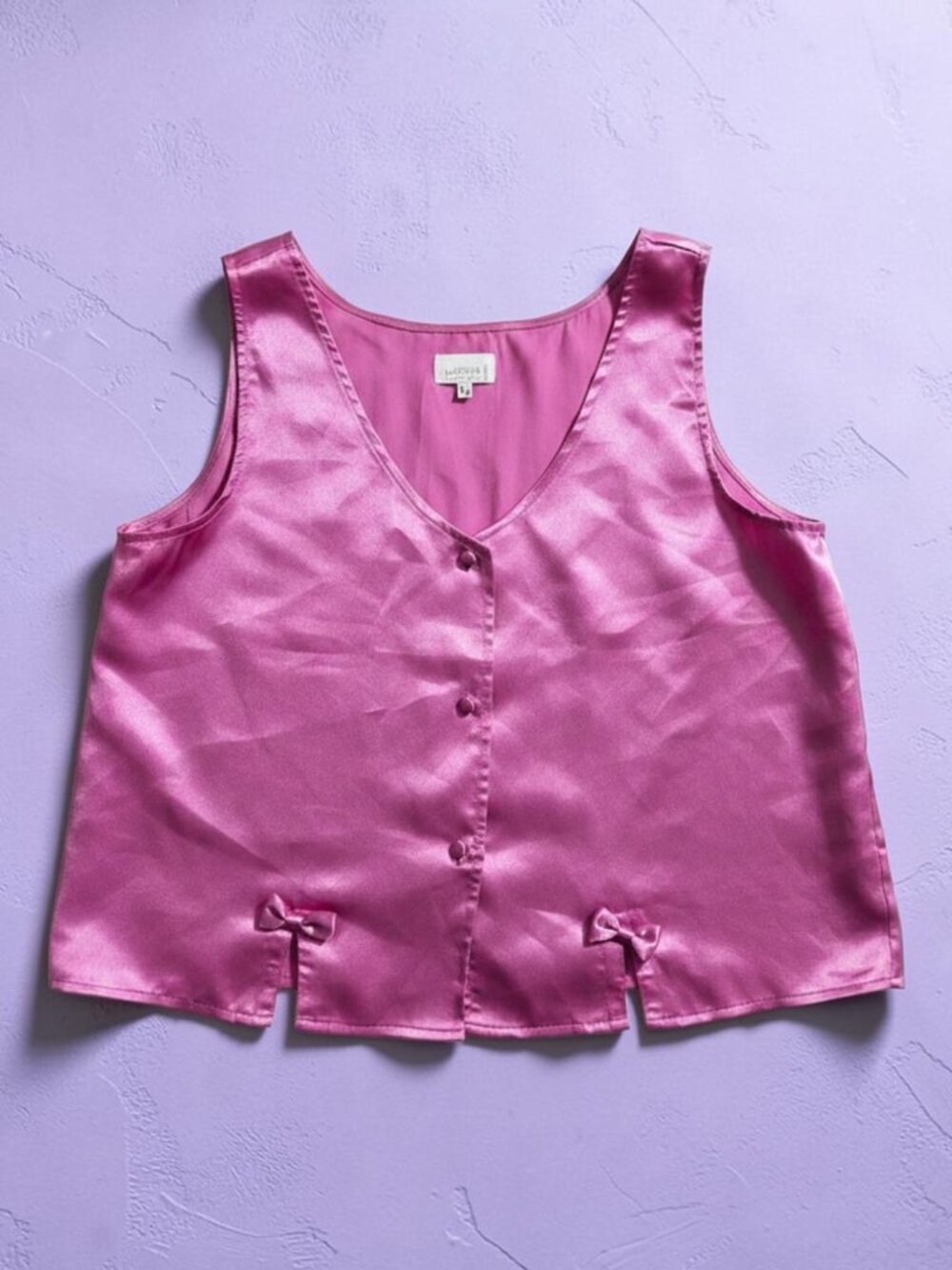 Vintage La Senza Pink Satin Bow Cami Lingerie Top Feminine Romantic Coquette